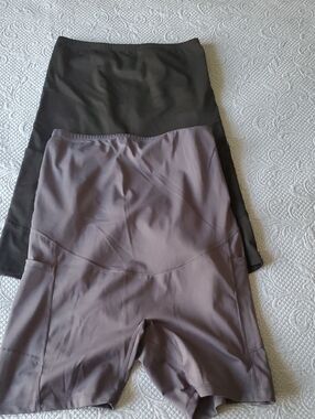 High Waist Maternity Bike Shorts Bundle - Gray & Black
